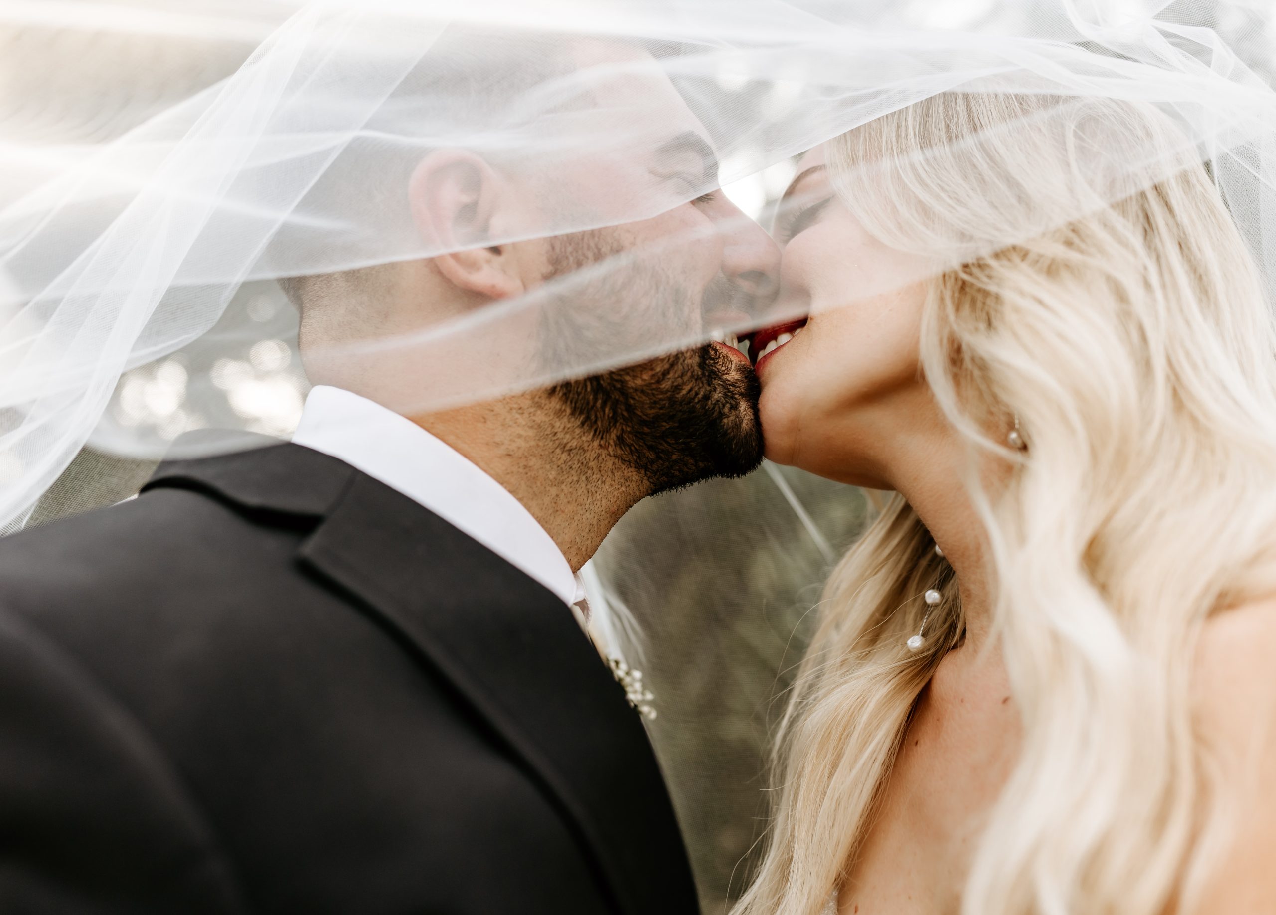 Wedding veil covering bride and groom 